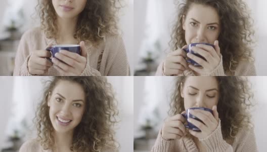 享用一杯咖啡的女人高清在线视频素材下载