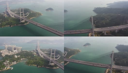 香港航拍v163在汲水门大桥旁低空飞行高清在线视频素材下载