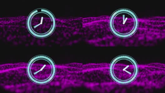 数字动画霓虹灯数字时钟滴答声紫色数字波在黑色背景高清在线视频素材下载