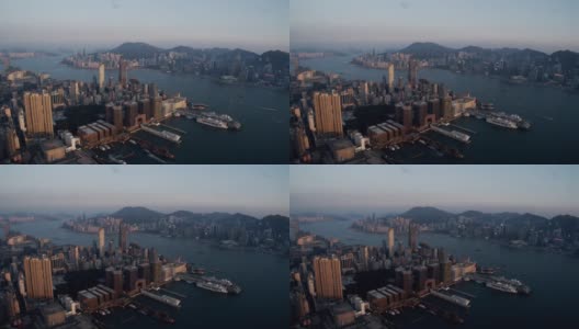 4k分辨率鸟瞰香港天际线市中心区海旁湾建筑外部的时间推移图高清在线视频素材下载