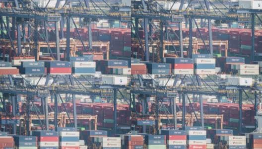 延时:在香港青衣港口货柜港口装卸货柜货物至货船高清在线视频素材下载
