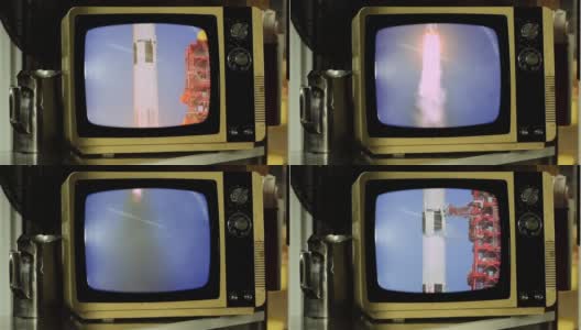 1969. 美国宇航局阿波罗11号发射的历史镜头在老式复古电视上。高清在线视频素材下载