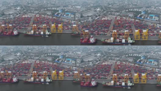 工业港集装箱船4k鸟瞰图。曼谷,泰国。高清在线视频素材下载