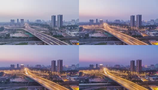 时间流逝的立交桥从白天到夜晚，中国武汉市高清在线视频素材下载