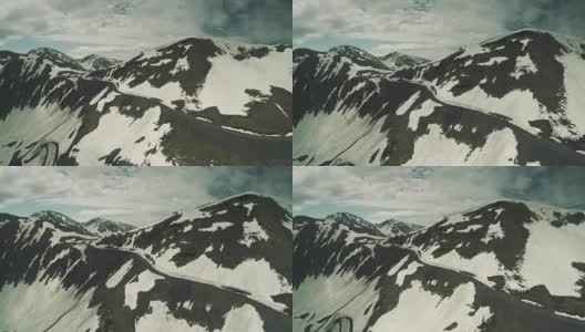 Enduro旅程与小车在高加索雪山高冬季无人机全高清高清在线视频素材下载