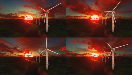 日落时的风车红云高清在线视频素材下载