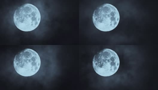 满月的夜空。时间流逝。月亮的光。云和月亮，美丽的夜晚幽灵无缝循环背景高清在线视频素材下载