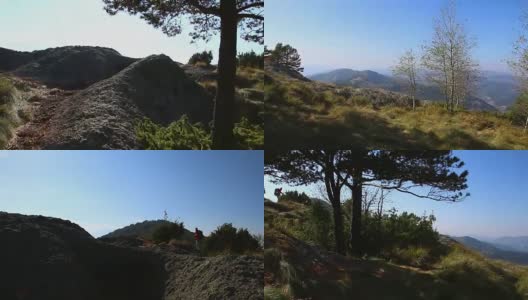 在高森林山的小路和岩石上行走的个人视角高清在线视频素材下载