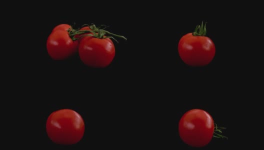 在定格动画中切开一个鲜红多汁的番茄。番茄还在藤上高清在线视频素材下载