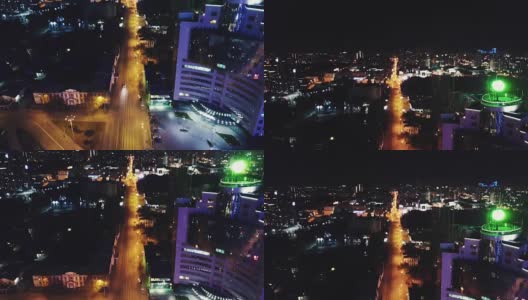 一个大型现代城市夜间的风景俯视图。视频。夜间摩天大楼的现代城市顶视图高清在线视频素材下载