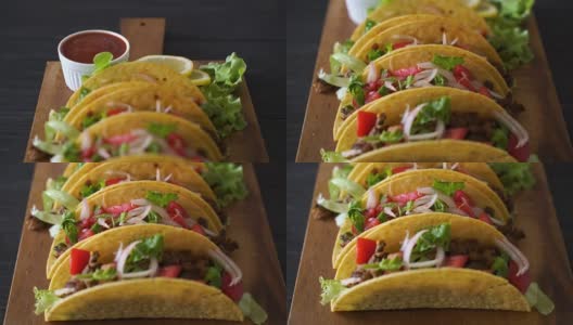 墨西哥玉米卷配肉和蔬菜-墨西哥食品高清在线视频素材下载