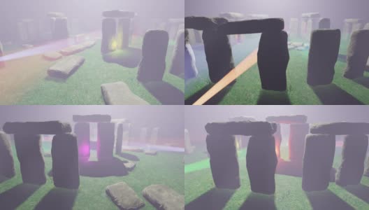 轨道巨石阵在雾- 3D插图高清在线视频素材下载