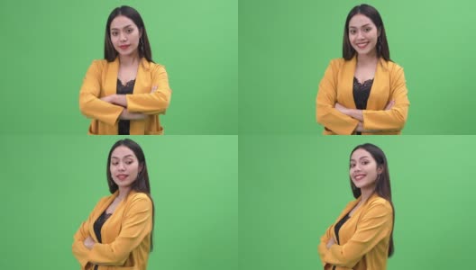 绿屏亚洲女子肖像拍摄高清在线视频素材下载