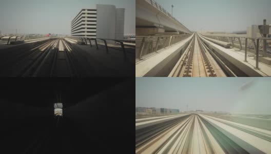 阿联酋迪拜地铁。FPV POV在快速驱动运动。hyperlapse隧道。模糊运动中的无人驾驶地铁。阿联酋未来城市的天际线。长曝光时间流逝，时间流逝，时间流逝，街道运动迪拜地铁高清在线视频素材下载