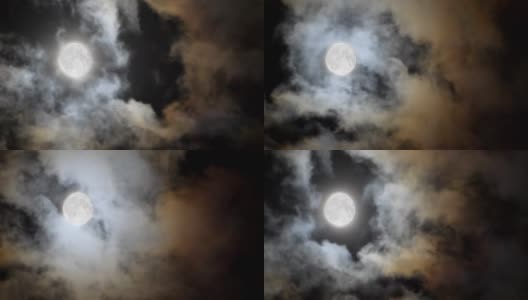 月亮和云景观，移动密度更大的云在月亮之前高清在线视频素材下载