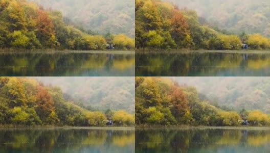 中国九寨沟的五彩湖，瀑布，森林，山脉高清在线视频素材下载