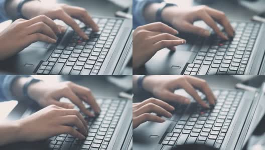 电脑键盘:智能女性的双手在笔记本电脑上工作高清在线视频素材下载