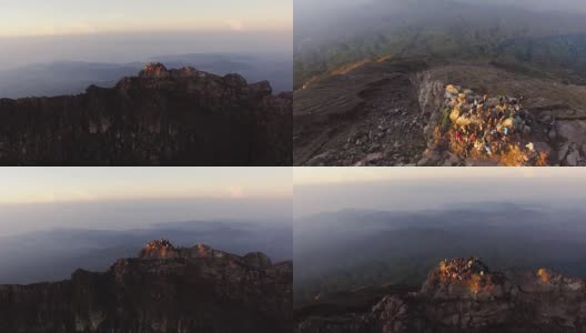 无人机拍摄的巴厘岛阿贡山山顶上的人们高清在线视频素材下载
