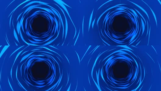 抽象的蓝色空间隧道二维动画，在空间循环运动。水循环在黑暗的背景视频。高清在线视频素材下载