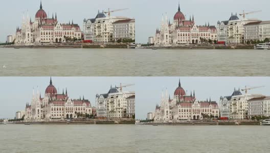 从图尔船眺望布达佩斯佩斯河岸和国会大厦高清在线视频素材下载