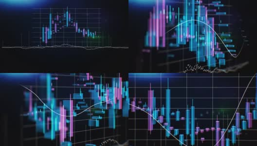 图表，图表和数据。完美的商务飞行网络。股票。循环动画。增长中的商业图表用蓝色表示高清在线视频素材下载
