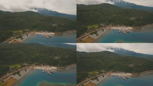 海上客运渡轮港鸟瞰图。卡米圭因岛，菲律宾高清在线视频素材下载