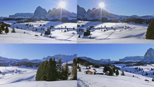 意大利Dolomites的Siusi山上冬天的日出高清在线视频素材下载