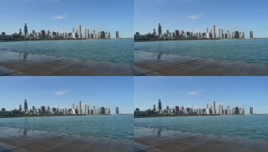 芝加哥市中心，伊利诺斯州和密歇根湖在阳光明媚的十月日。芝加哥，伊利诺斯州，美国。摄像机的运动。高清在线视频素材下载
