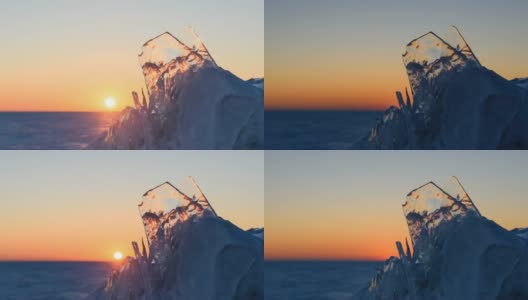 日落在浮冰的背景上。高清在线视频素材下载
