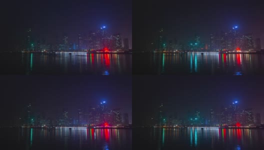 夜间照明青岛市区海湾海岸线全景时间间隔4k中国高清在线视频素材下载