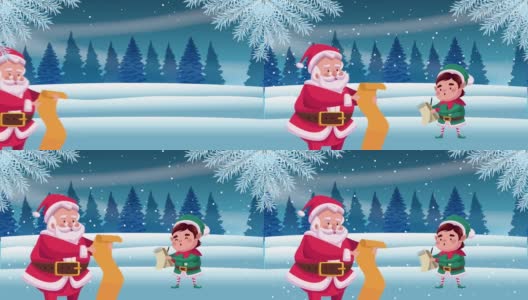 圣诞老人和雪景精灵的圣诞快乐卡片高清在线视频素材下载