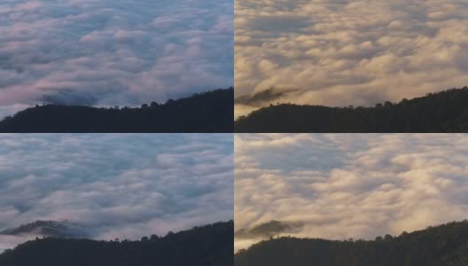 4k时间间隔，清晨雾和山的鸟瞰图。高清在线视频素材下载