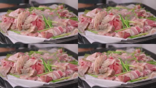 五花肉片，韩国食品高清在线视频素材下载