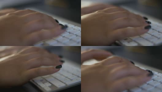 SLO MO女性在键盘上打字的手高清在线视频素材下载