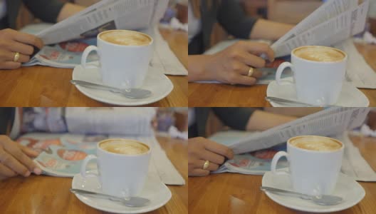 看报纸，喝咖啡高清在线视频素材下载