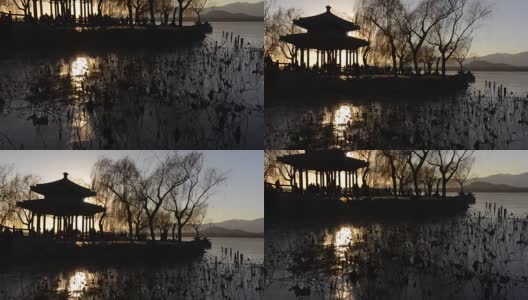 摄影:日落下的北京颐和园亭子高清在线视频素材下载