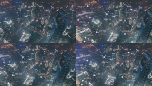 T/L PAN 5G Concept and City Network of Shanghai at Night /上海，中国高清在线视频素材下载