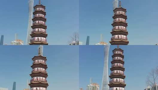 中国广州古塔和现代建筑鸟瞰图。高清在线视频素材下载