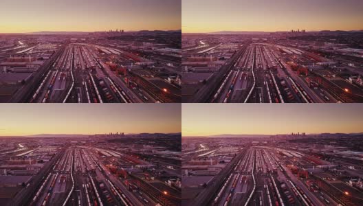 日落的洛杉矶工业区-鸟瞰图高清在线视频素材下载