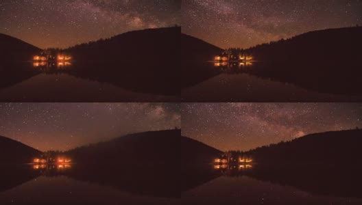 美丽的夜空映在湖面上高清在线视频素材下载