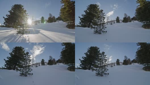 冬天日落在树和雪山时间流逝多莉拍摄高清在线视频素材下载