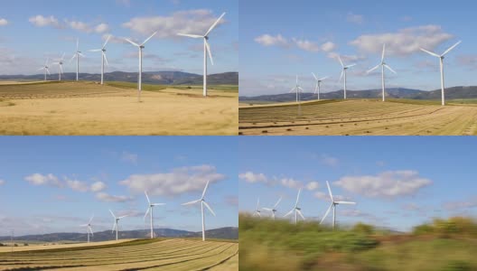 从汽车拍摄的风力涡轮机景观高清在线视频素材下载