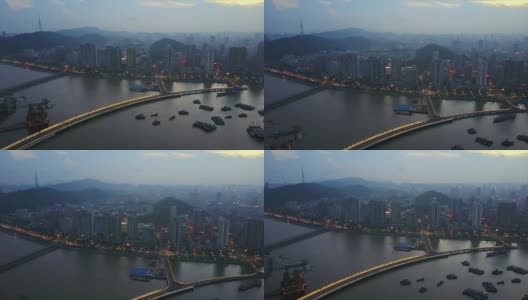 夜间时间珠海湾城市景观港口航拍全景4k中国高清在线视频素材下载