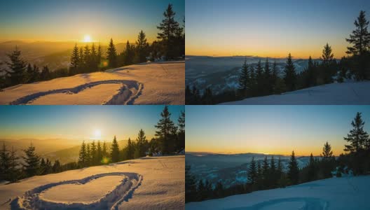 心在雪上，日出冬山高清在线视频素材下载