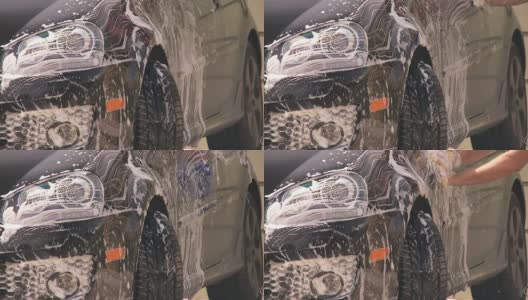 一个人洗车的慢动作镜头高清在线视频素材下载