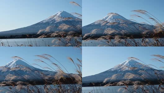 蓝天下的冬季富士山景观高清在线视频素材下载