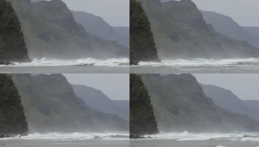 夏威夷海岸纳帕利步道，考艾岛的热带雨林高清在线视频素材下载