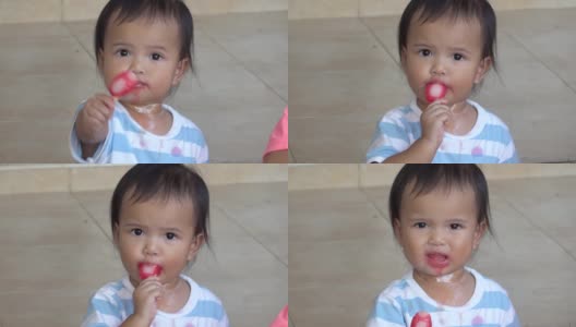 小女孩喜欢吃冰淇淋高清在线视频素材下载