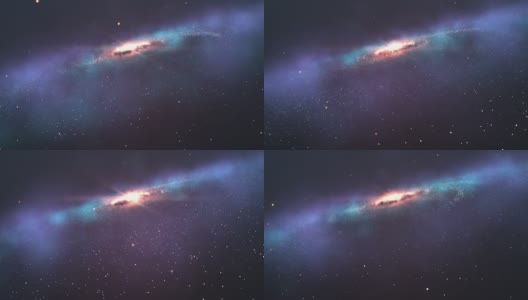 4K - 3D美丽的星系与明亮闪烁的星星，飞行在深空，抽象视图星云空间宇宙运动背景高清在线视频素材下载