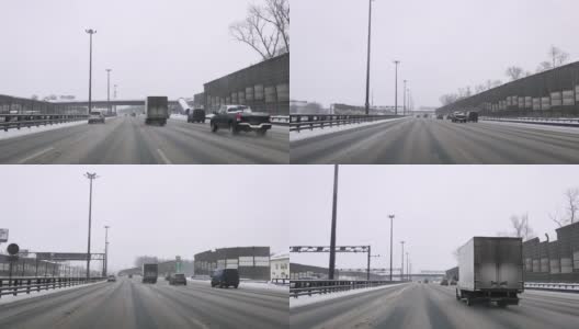 俄罗斯。在冬天下雪的莫斯科环路上，透过挡风玻璃观看汽车高清在线视频素材下载